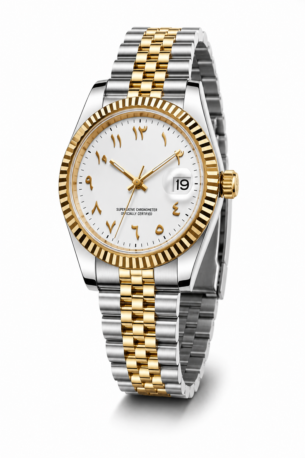 Date Just Two Tone Arabic pure White Gold David Chen iTrade